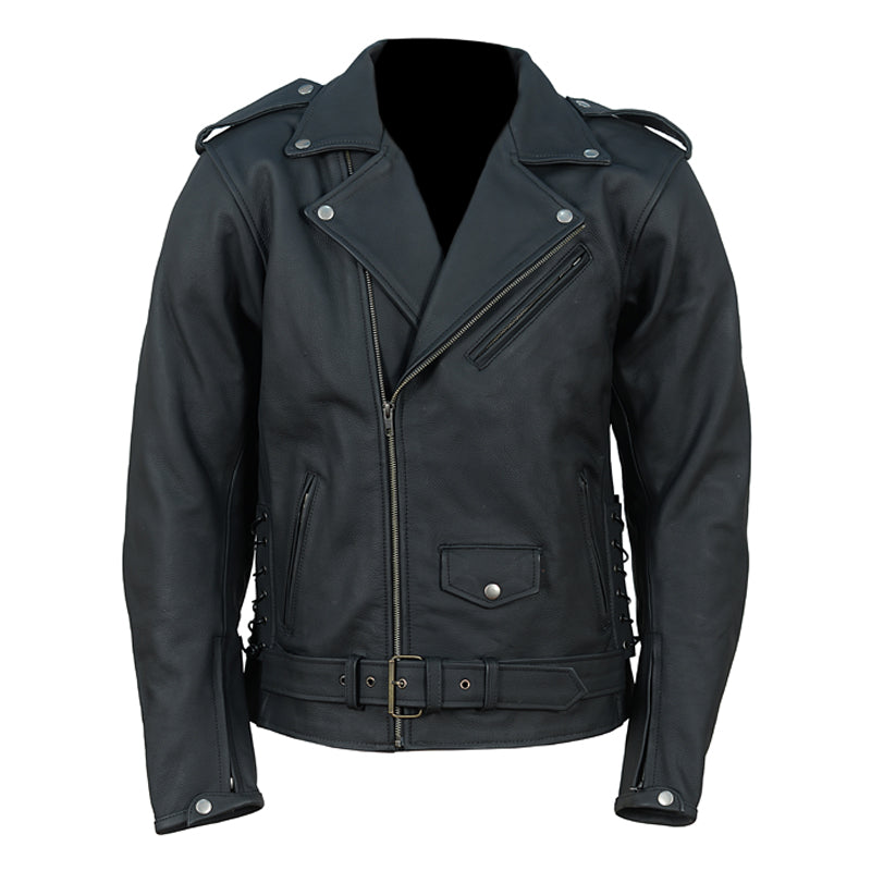 Colin's Matte Leather Biker Jacket with side lacing