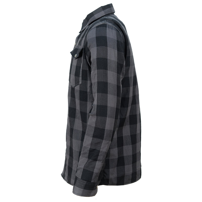 Grey armored motorcycle riding flannel shirt
