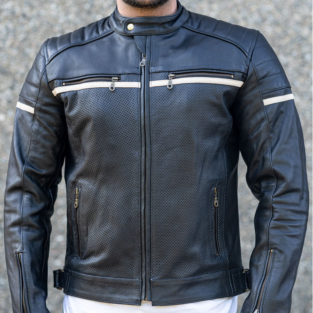 Black Cafe Racer Premium Leather Armored Motorcycle Jacket