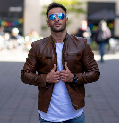 Nick Hawley's Two -Tone brown Cafe racer Leather Jacket
