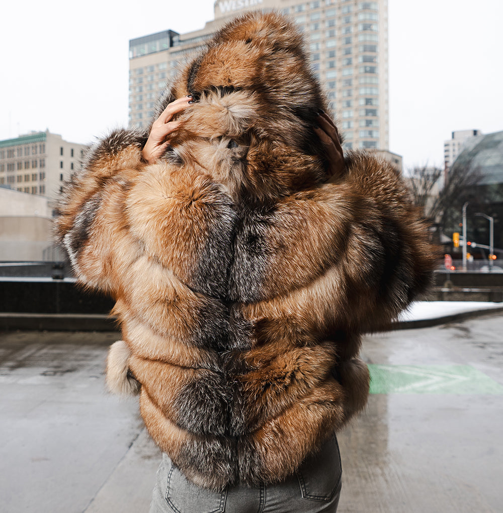 Women's Fox Fur Bomber Hooded Jacket