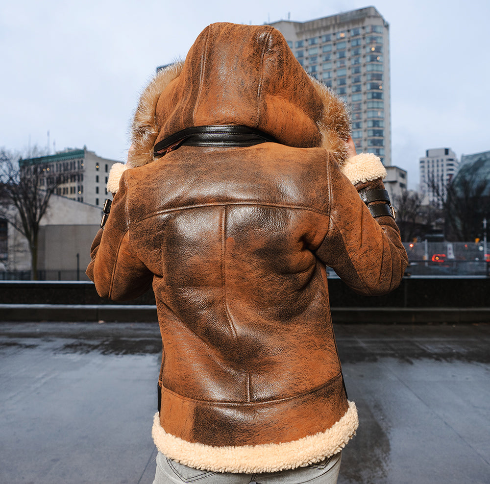 Women's Rocco Vintage Distressed Brown Shearling Jacket