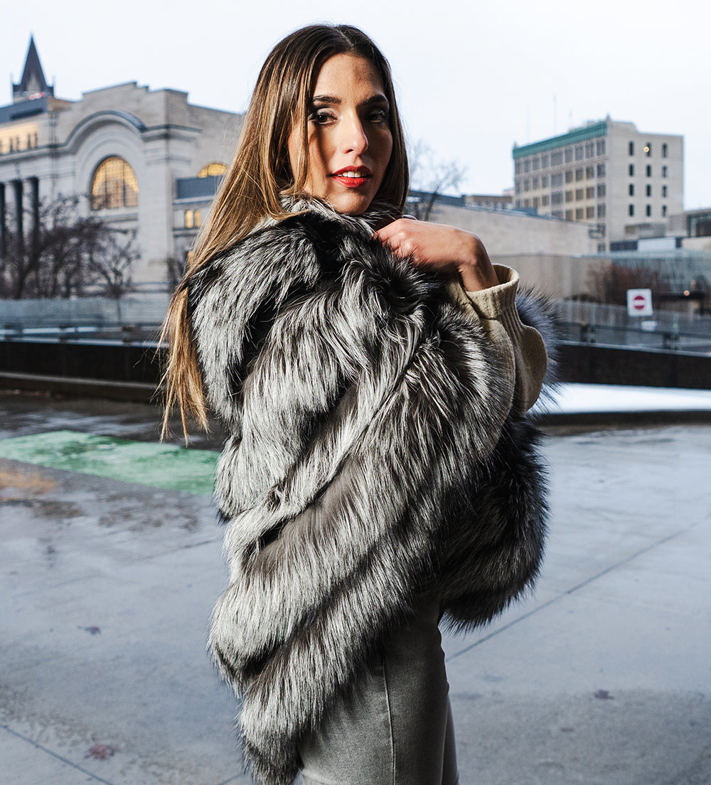 Women's Silver fox fur cape/poncho