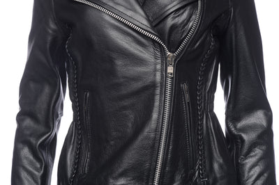 Anna Biker Heavy Leather Jacket With Braiding