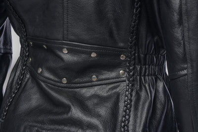 Anna Biker Heavy Leather Jacket With Braiding
