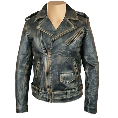 Distressed-Biker-style-jacket-with-belt-front