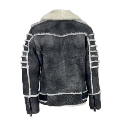 Albert distressed Grey shearling biker style jacket