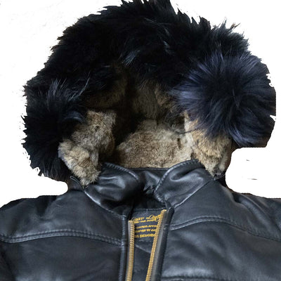 Ash Black Hooded Puffer Leather Jacket With Fur Trim