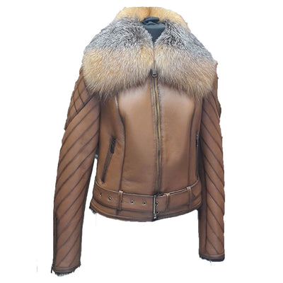 Lumins  quilted shearling jacket with crystal fox fur