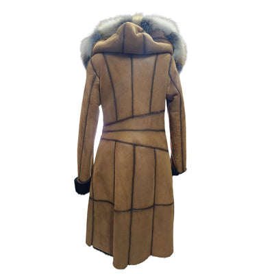 Ellie's shearling hooded coat with crystal fox fur