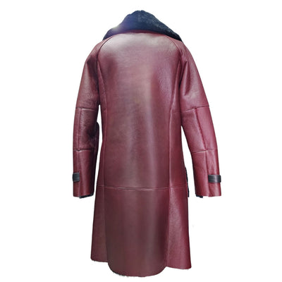 Samira's burgundy shearling trench coat