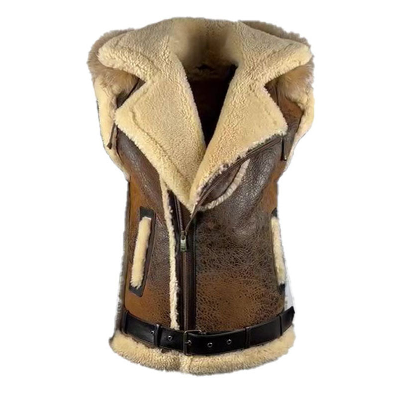 Ridgeway's Vintage Distressed Brown shearling vest with hoodie
