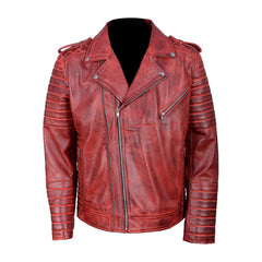 Antique Red Quilted Biker Jacket