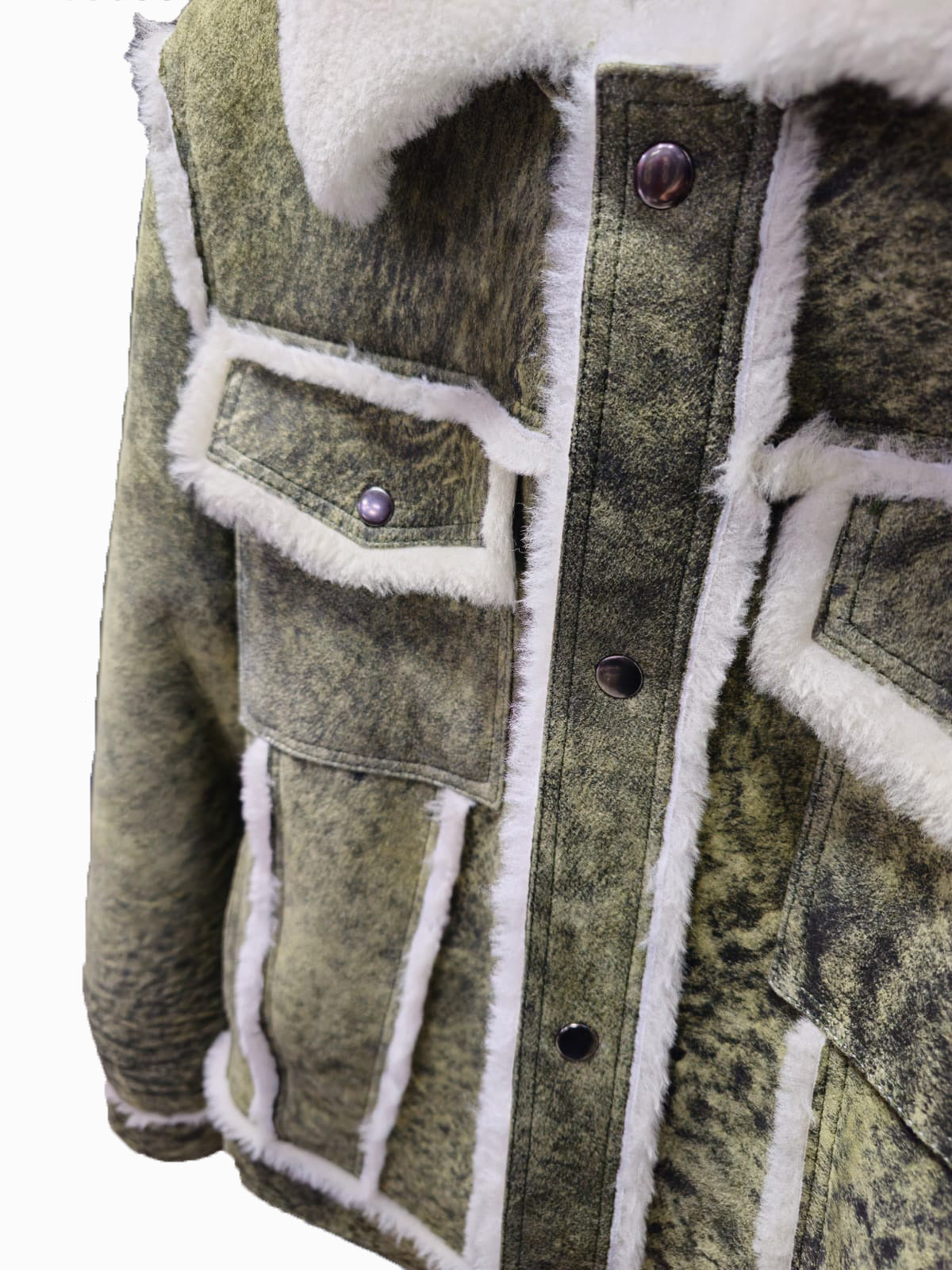 Hudson's Distressed Green Trucker Shearling Jacket
