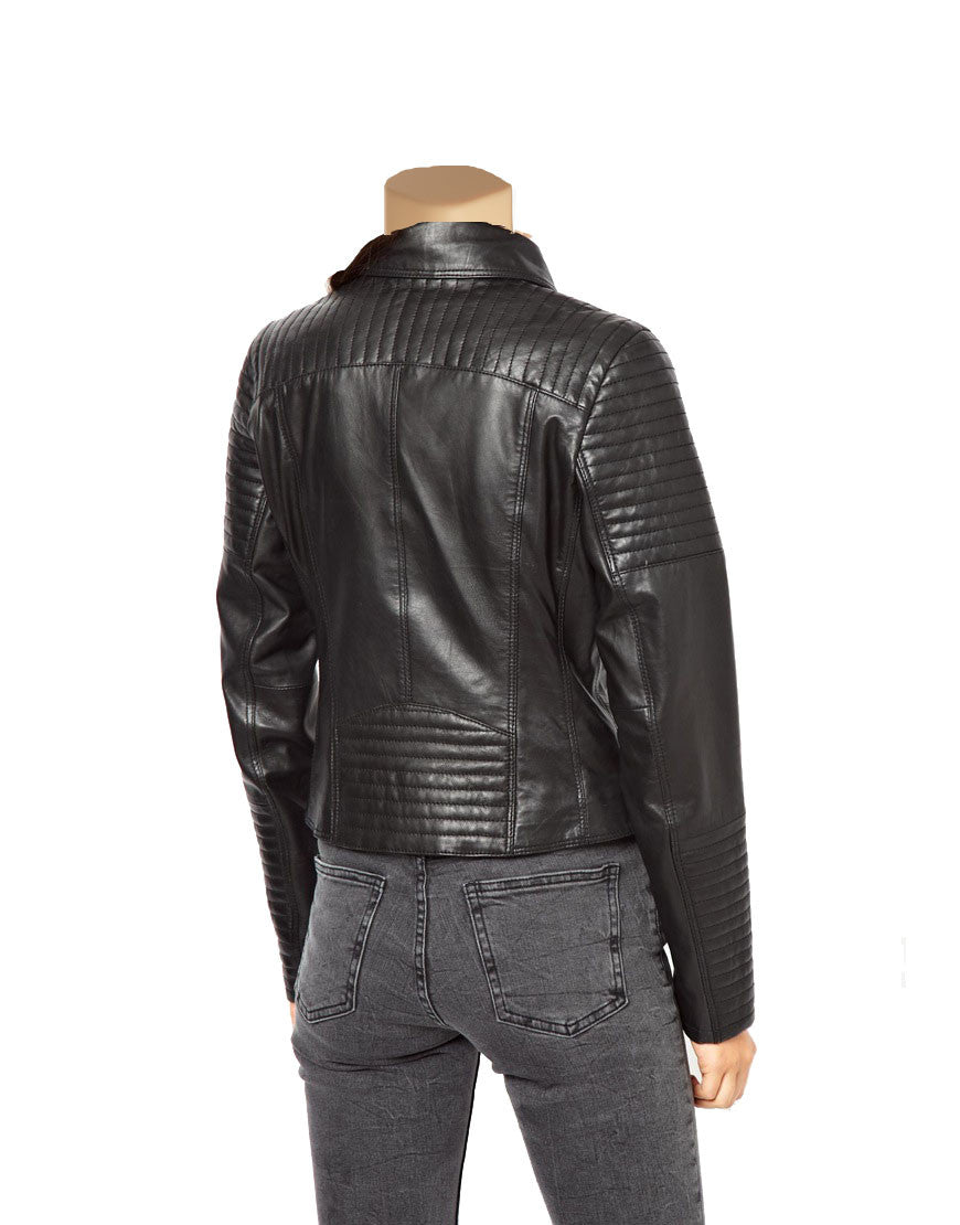 Women's black biker style leather jacket - Lusso Leather - 3