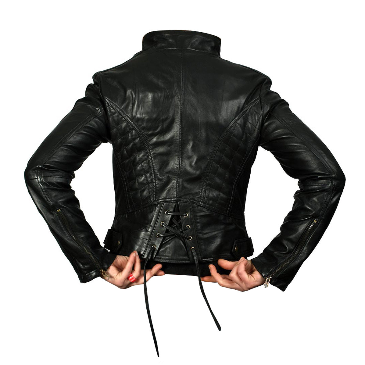 Women's Lynn Black Leather Side Zip Jacket Safe and Waterproof