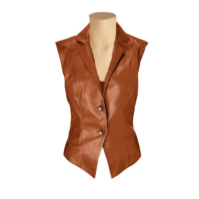 High-quality protective English tan leather lapel vest