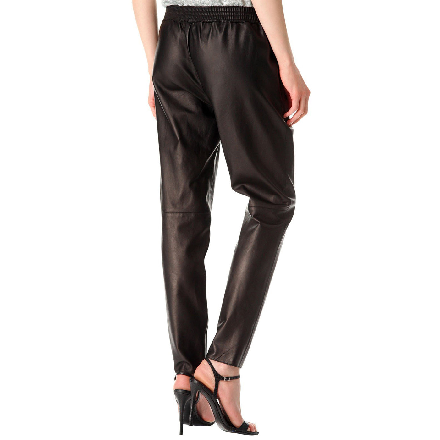 Brown leather pants with elastic waist (style #5) - Lusso Leather - 2
