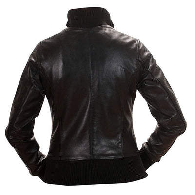 Cozy Black leather Adele jacket with ribbed collar and hem