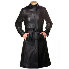 Womens Belinda 3/4 Length Leather Trench Coat