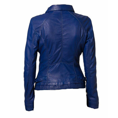 Fashionable Blue leather biker jacket