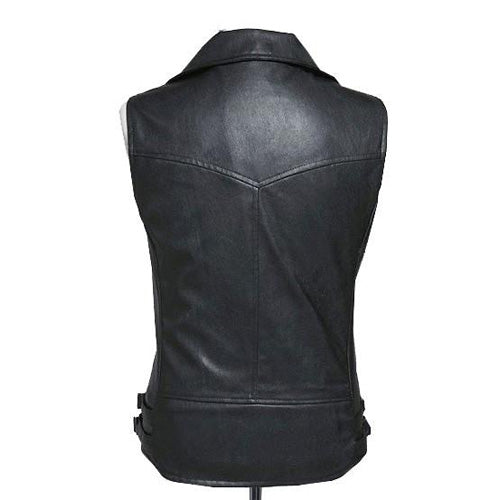 Biker leather vest with contrast zipper - Lusso Leather - 2