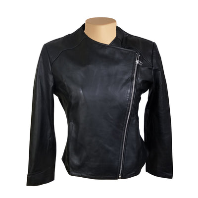 Black Double Breasted Minimalist Leather Jacket