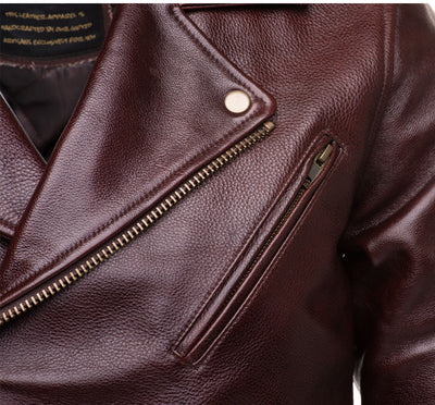 Elliot oxblood biker leather jacket with waist belt
