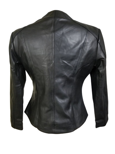 Black Double Breasted Minimalist Leather Jacket