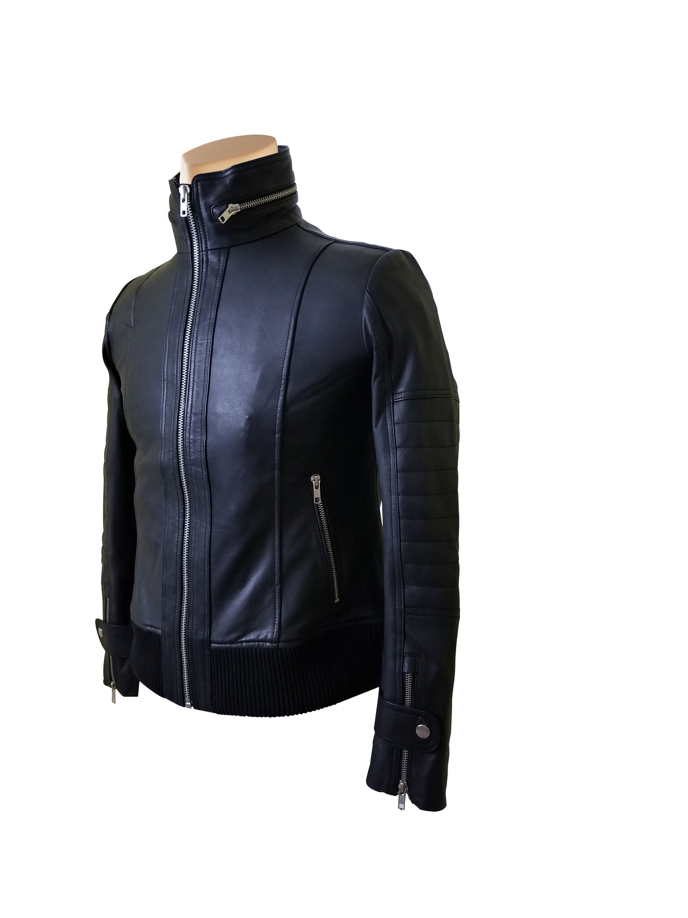 Straight Collar Olof's black leather jacket for women