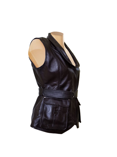Comfortable Teejays leather vest with waist belt