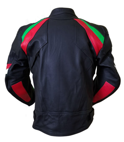Armor Protection Red, Green, and Black Armored Motorcycle Leather Jacket