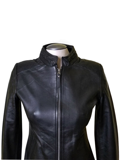 Cozy Straight Collar Arianne's Plain Leather Jacket