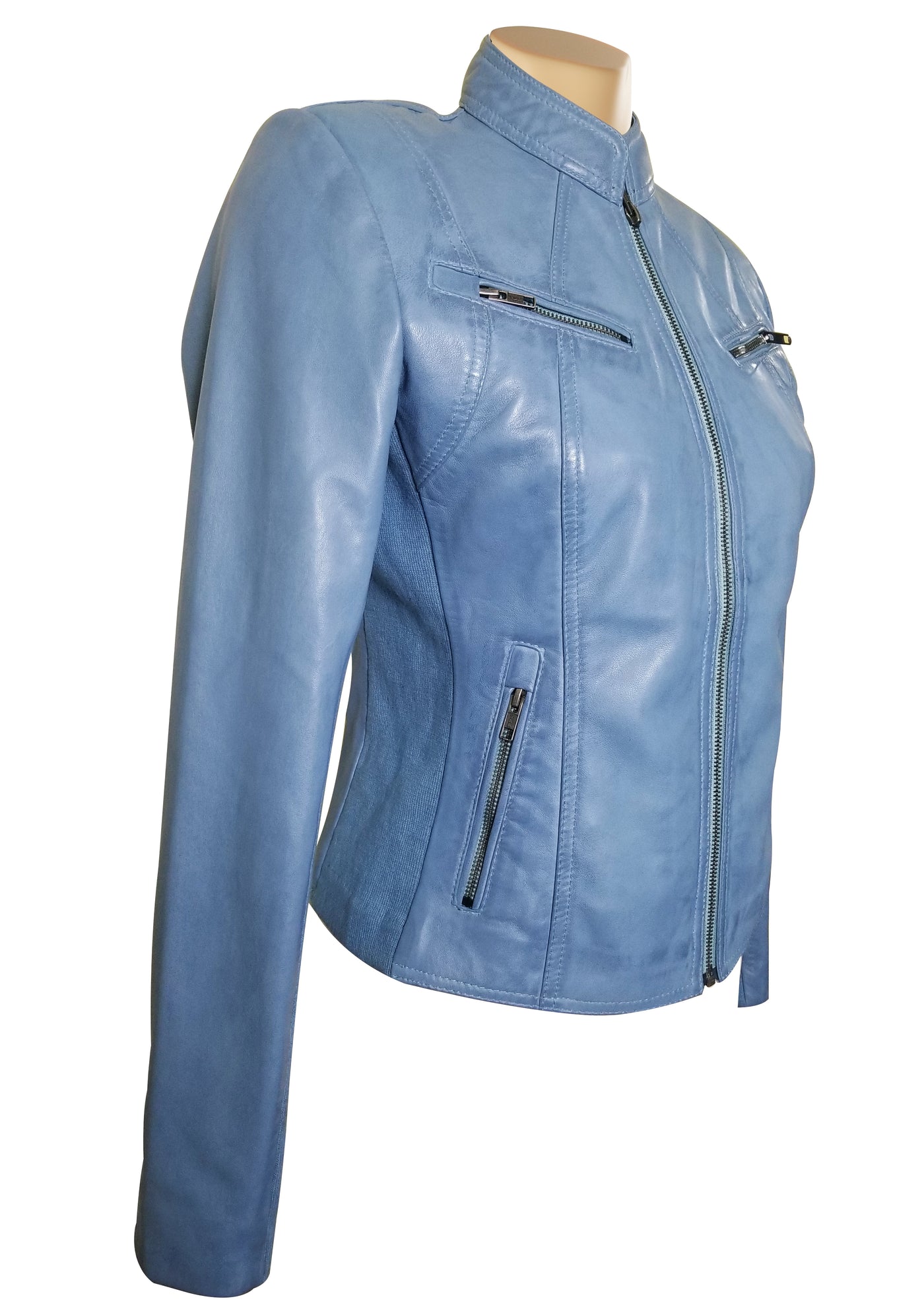 Women Soft Erna Sky blue leather stretch jacket