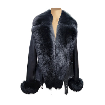 Petra Women's Shearling Coat With Removable Fox Fur Trim