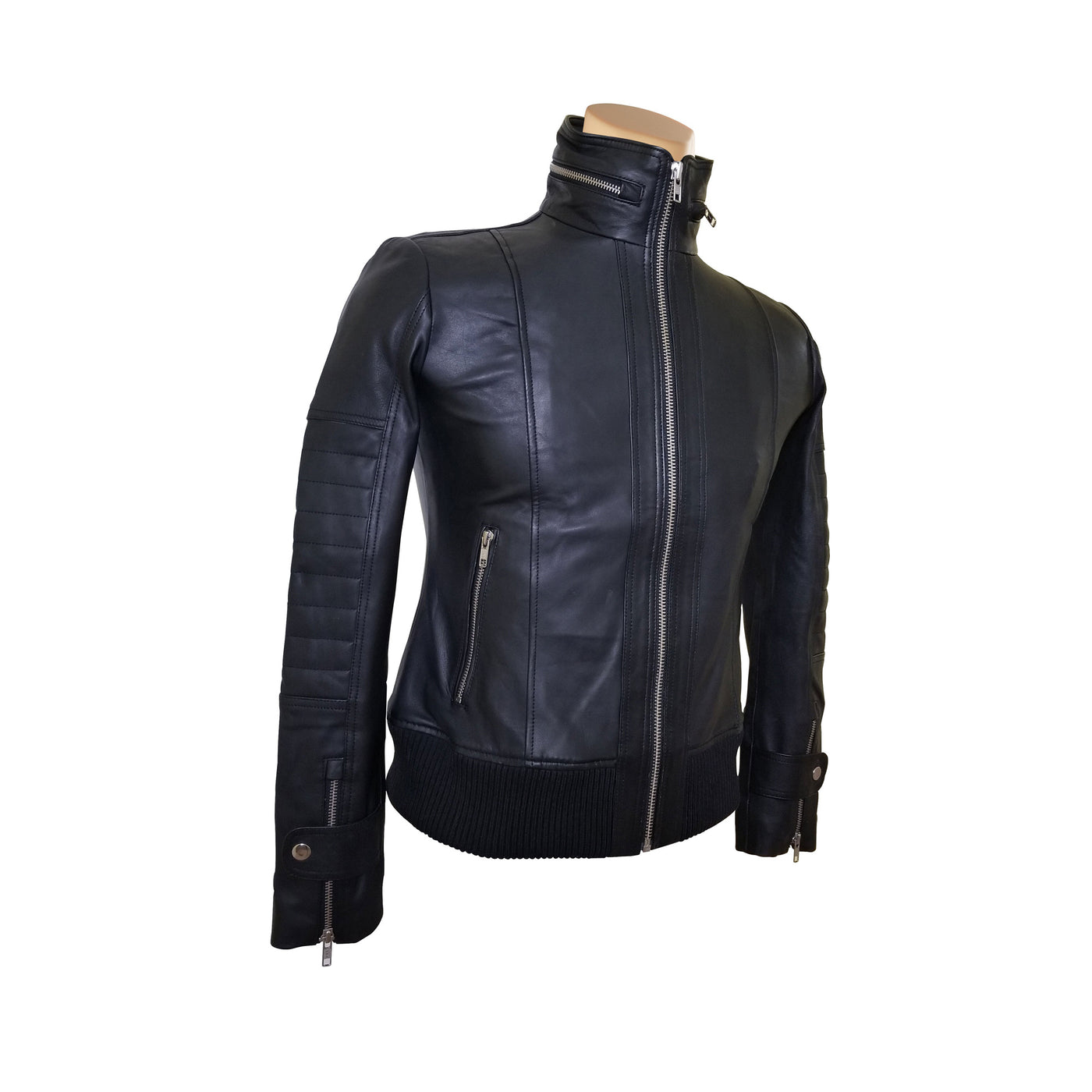 Straight Collar Olof's black leather jacket for women