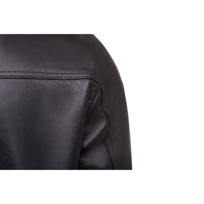 Black leather jacket with straight ribbed collar