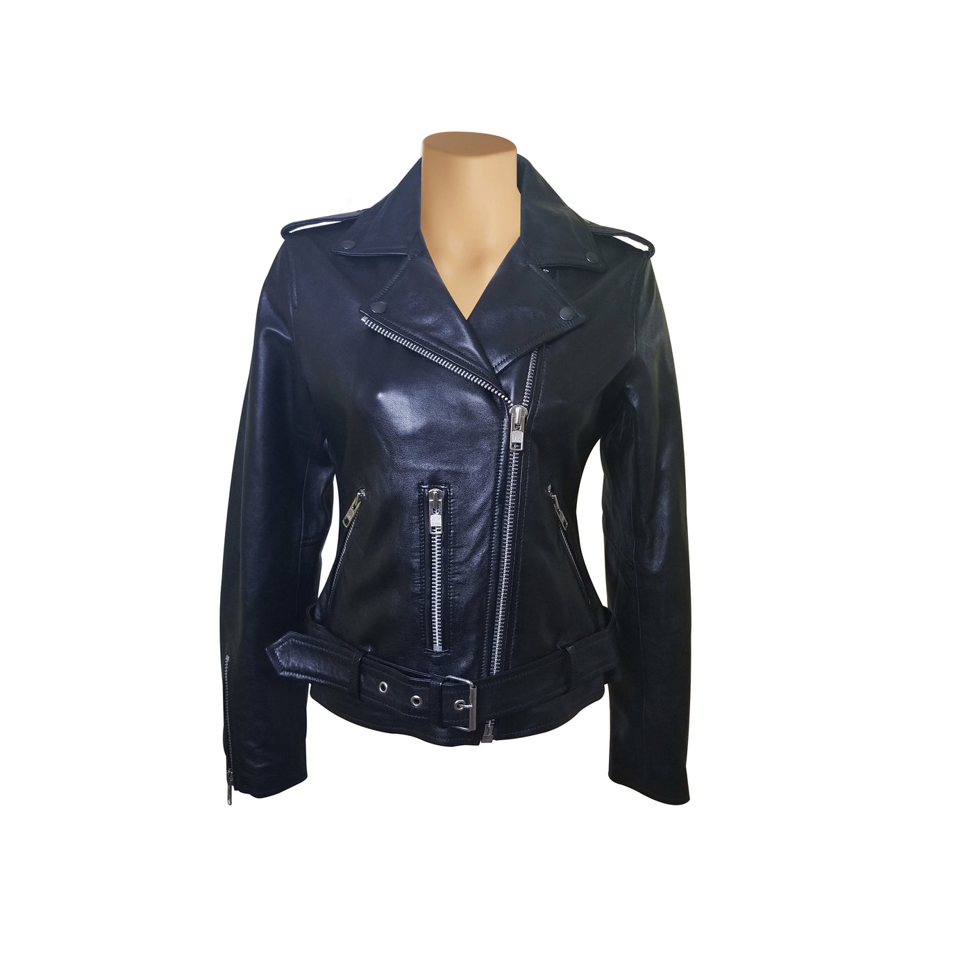 Stylish Arielles Black Leather Jacket with Waist Belt