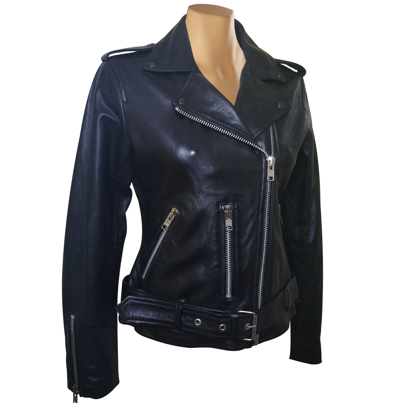 Stylish Arielles Black Leather Jacket with Waist Belt
