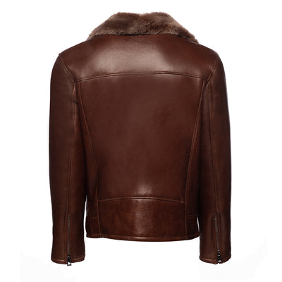 Mateo Brown Biker bomber shearling jacket with lapels