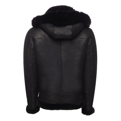 Lucas Black Aviator bomber shearling jacket with Hoodie