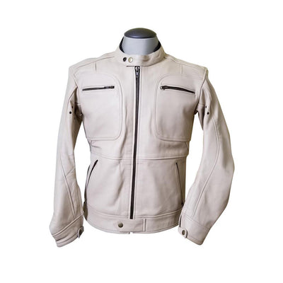 Trendy Beige Motorcycle Leather Armor Protection Jacket