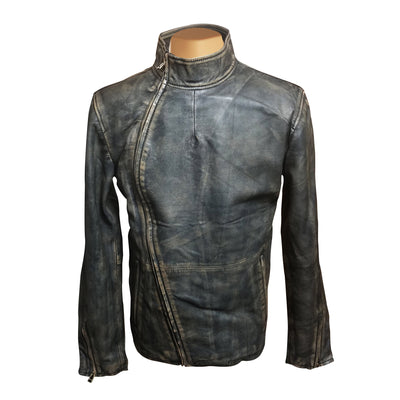 Stylish Kwame's Straight Collar Vintage Leather Jacket