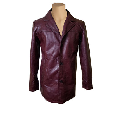 Warm Krueger's maroon buttoned leather blazer