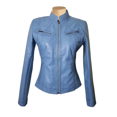 Women Soft Erna Sky blue leather stretch jacket