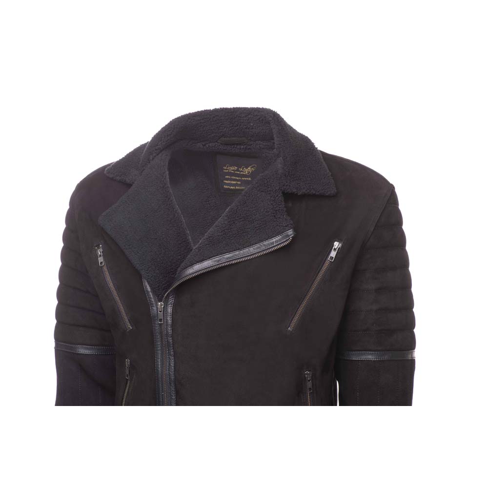 David black suede biker jacket with sherpa