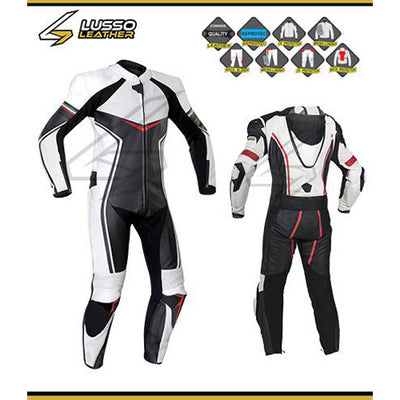 High Quality Witt's white, black, and red motorcycle leather suit 