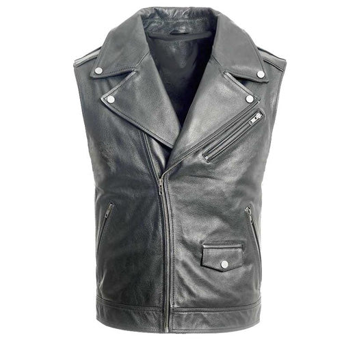 Plain biker leather vest - Lusso Leather - 1