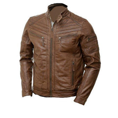 Brown moto style jacket with patterns