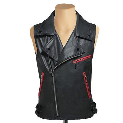 Biker leather vest with contrast zipper - Lusso Leather - 1